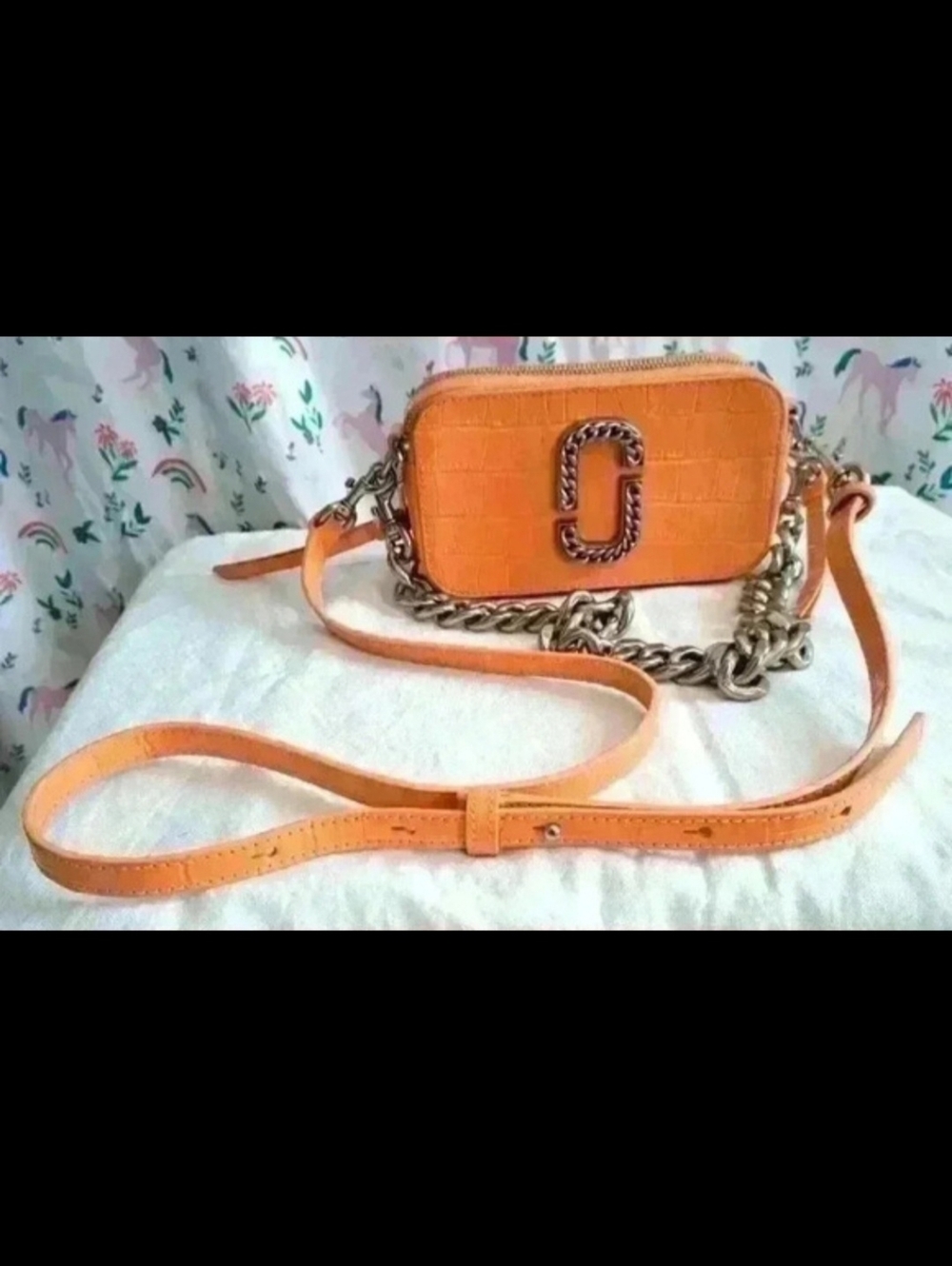 EUC Marc Jacobs The Snapshot Salmon Croc Casual Boho Crossbody Purse Bag